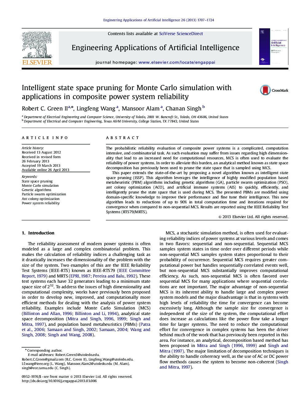 Intelligent state space pruning for Monte Carlo simulation with applications in composite power system reliability