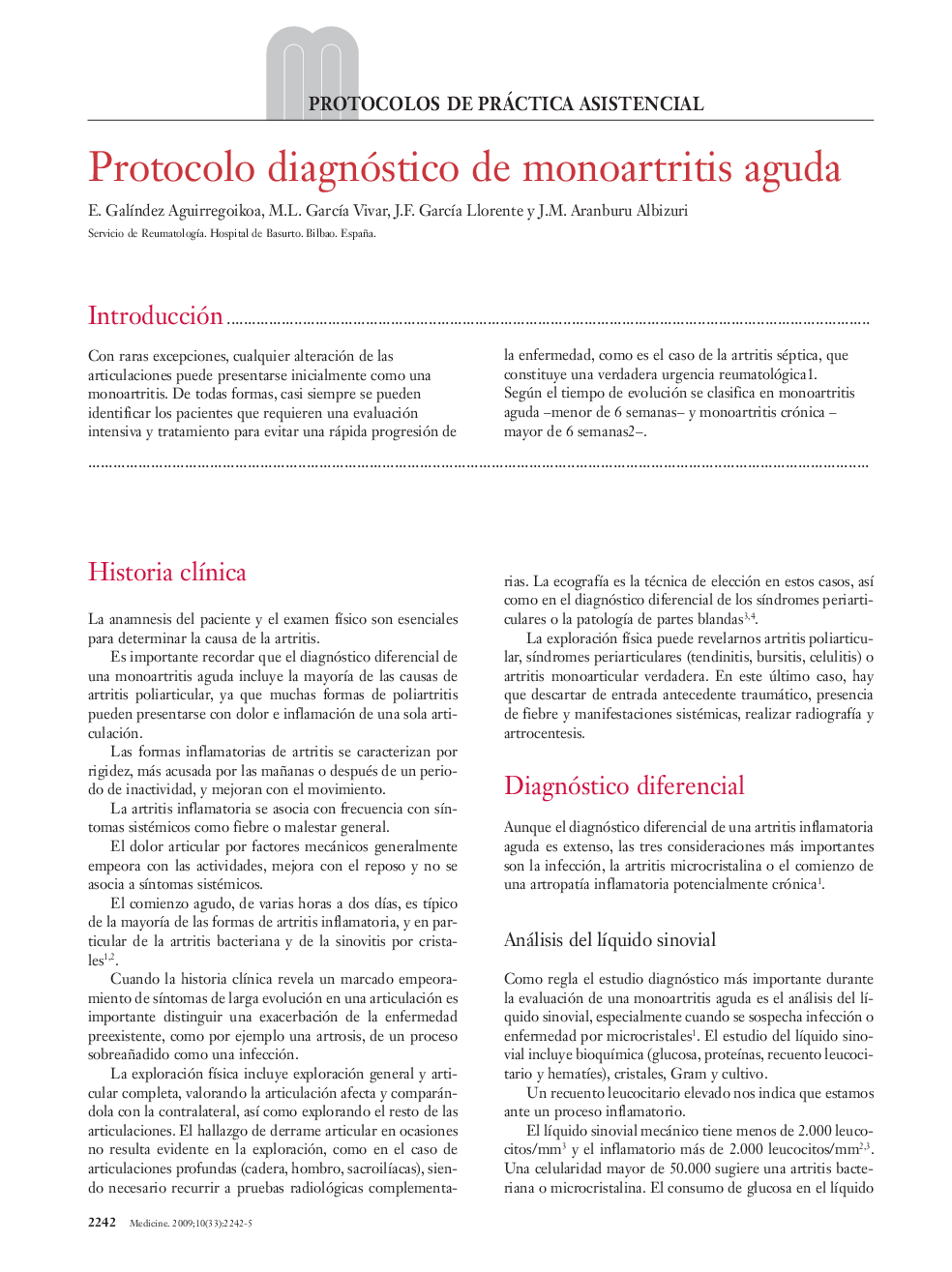 Protocolo diagnóstico de monoartritis aguda