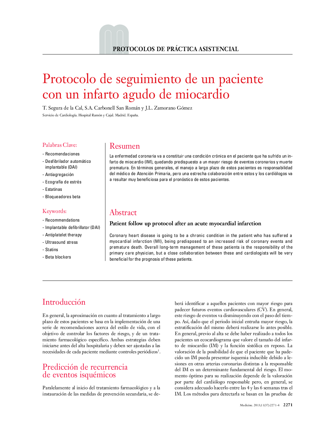 Protocolo de seguimiento de un paciente con un infarto agudo de miocardio