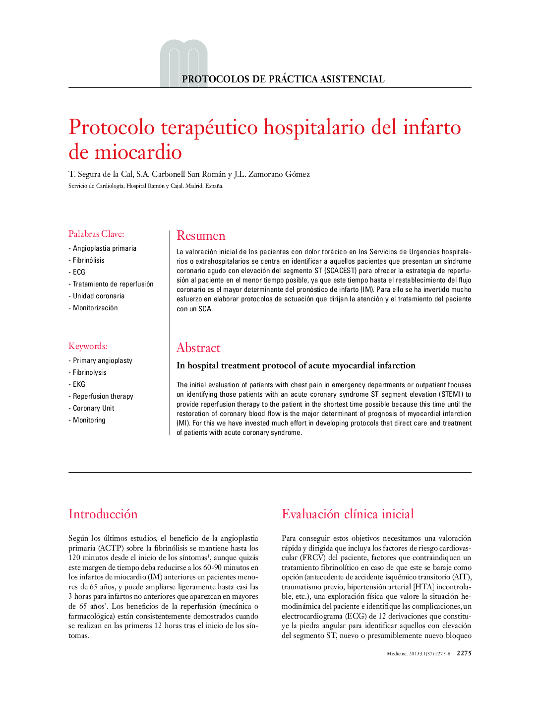 Protocolo terapéutico hospitalario del infarto de miocardio