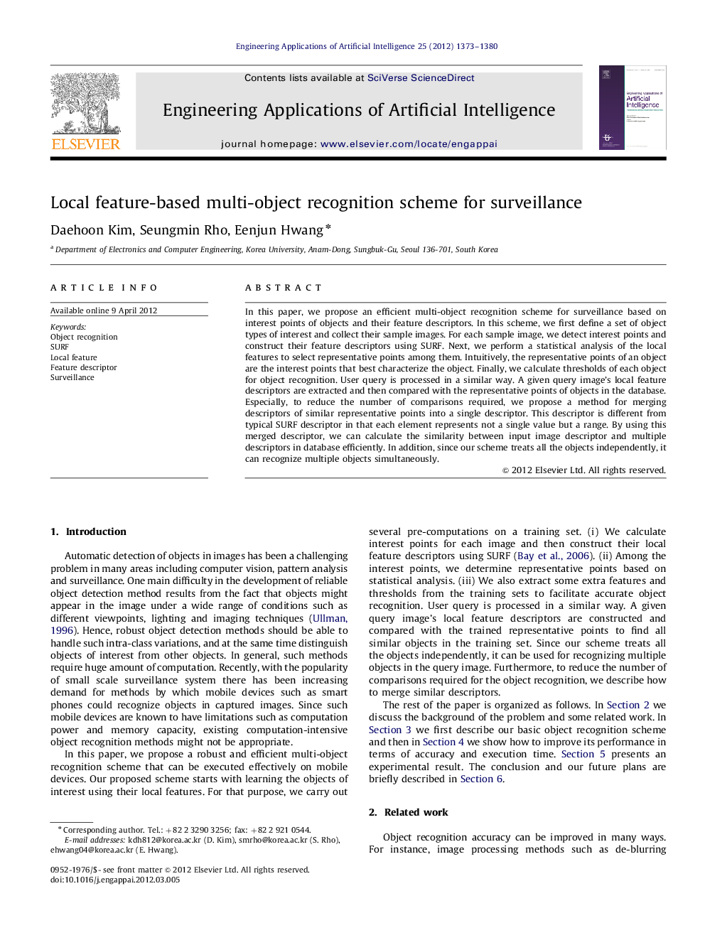 Local feature-based multi-object recognition scheme for surveillance