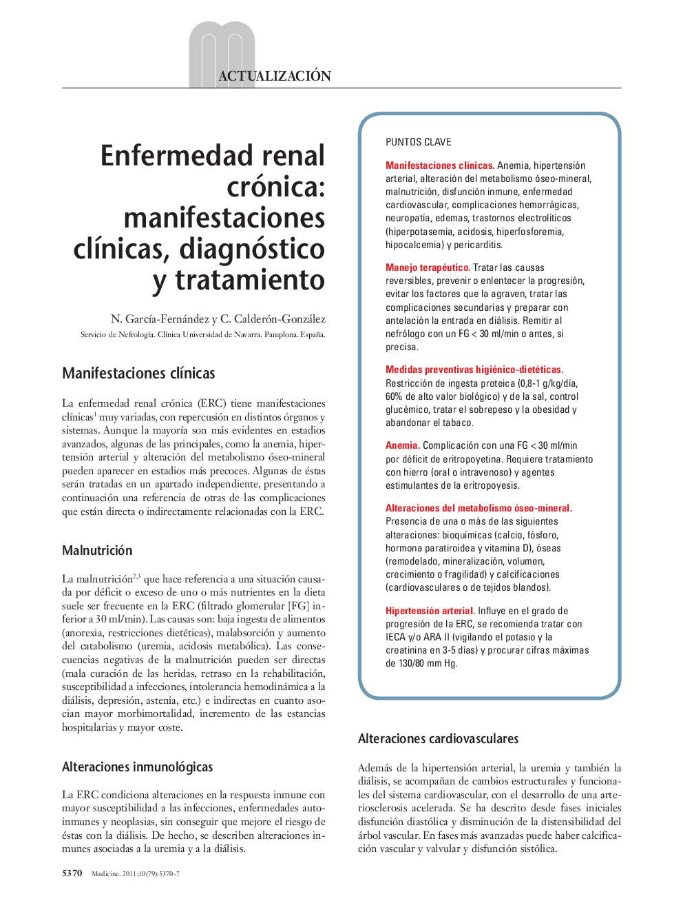 Enfermedad renal crónica: manifestaciones clÃ­nicas, diagnóstico y tratamiento