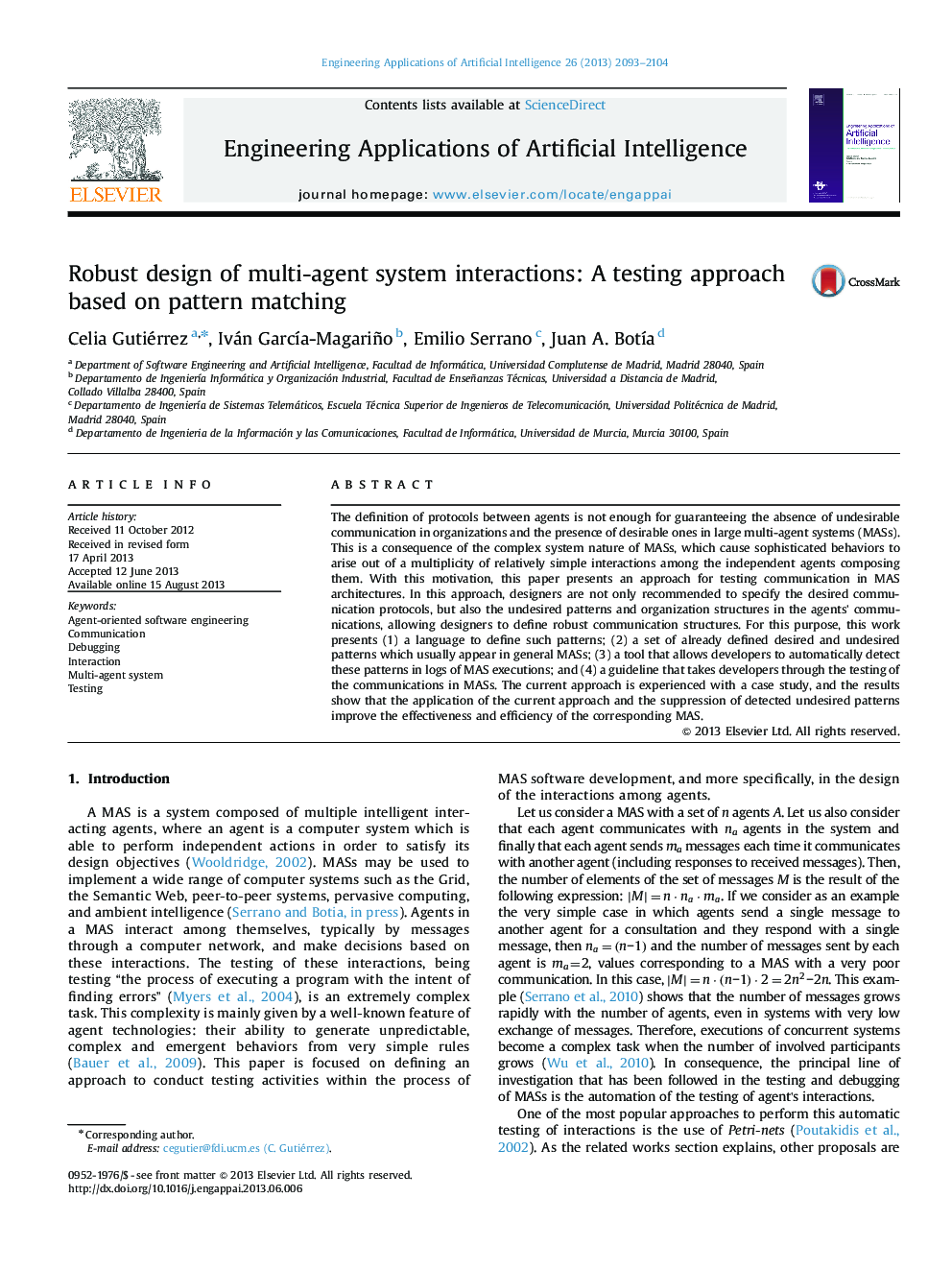 Robust design of multi-agent system interactions: A testing approach based on pattern matching