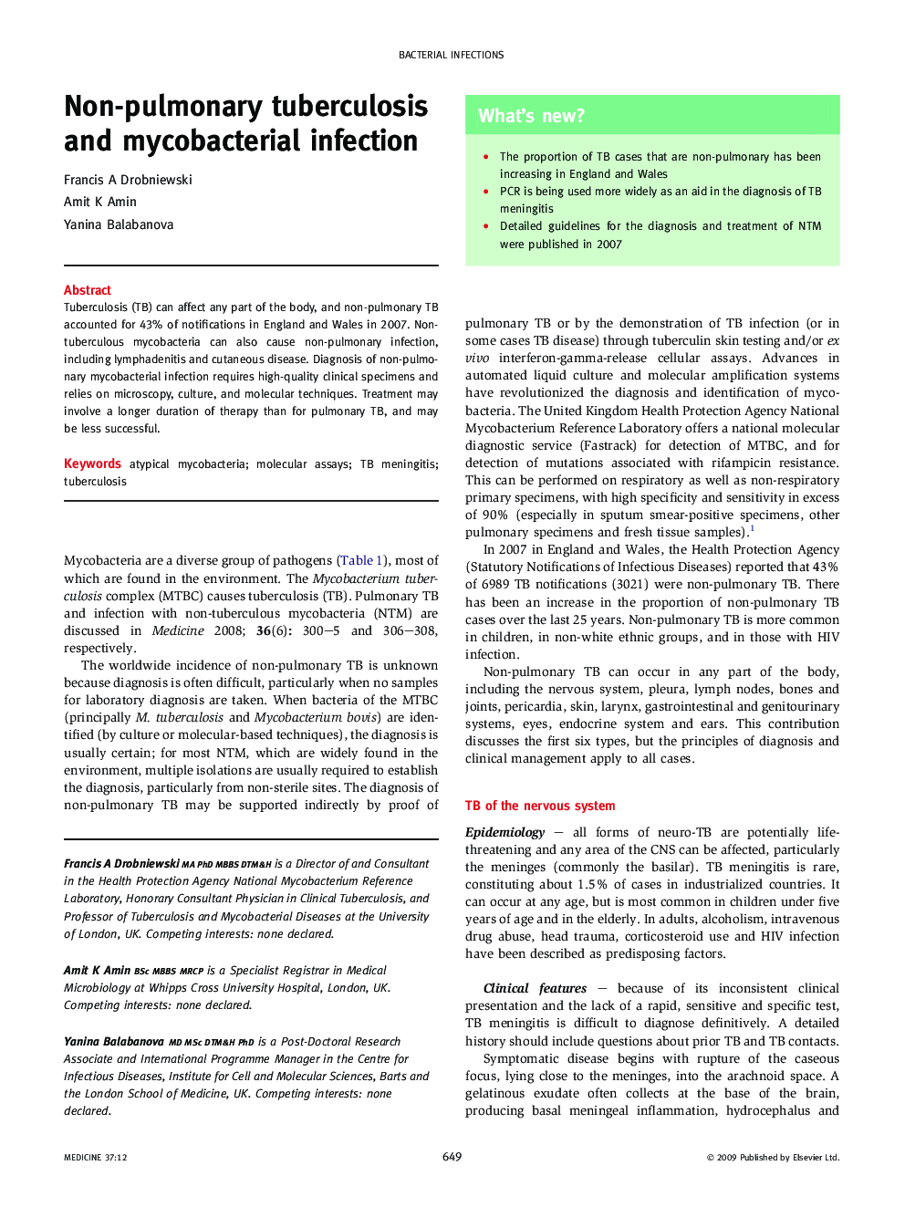 Non-pulmonary tuberculosis and mycobacterial infection