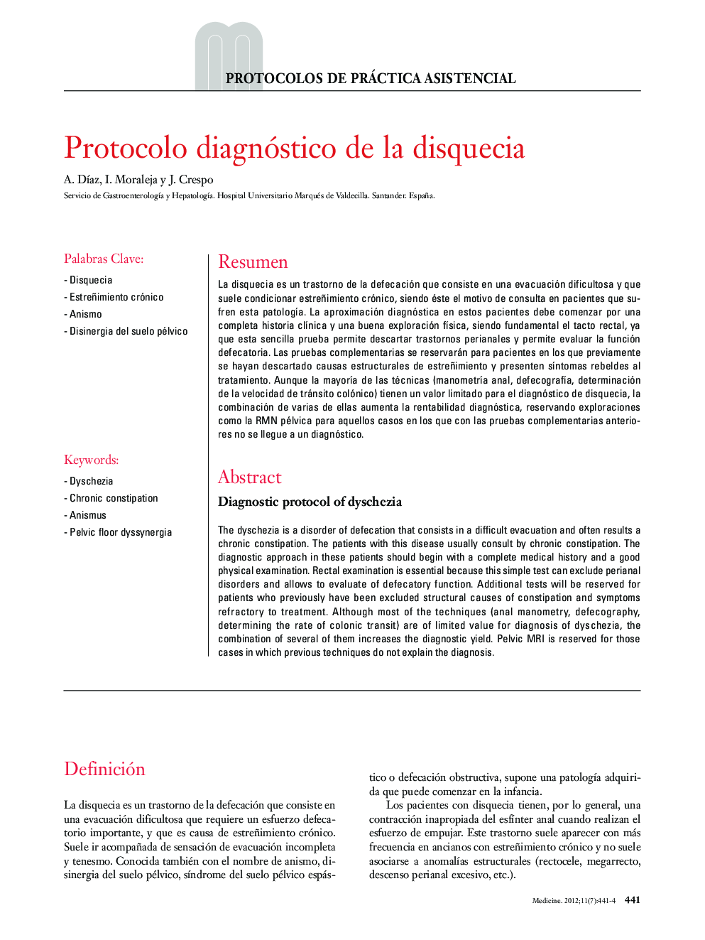 Protocolo diagnóstico de la disquecia