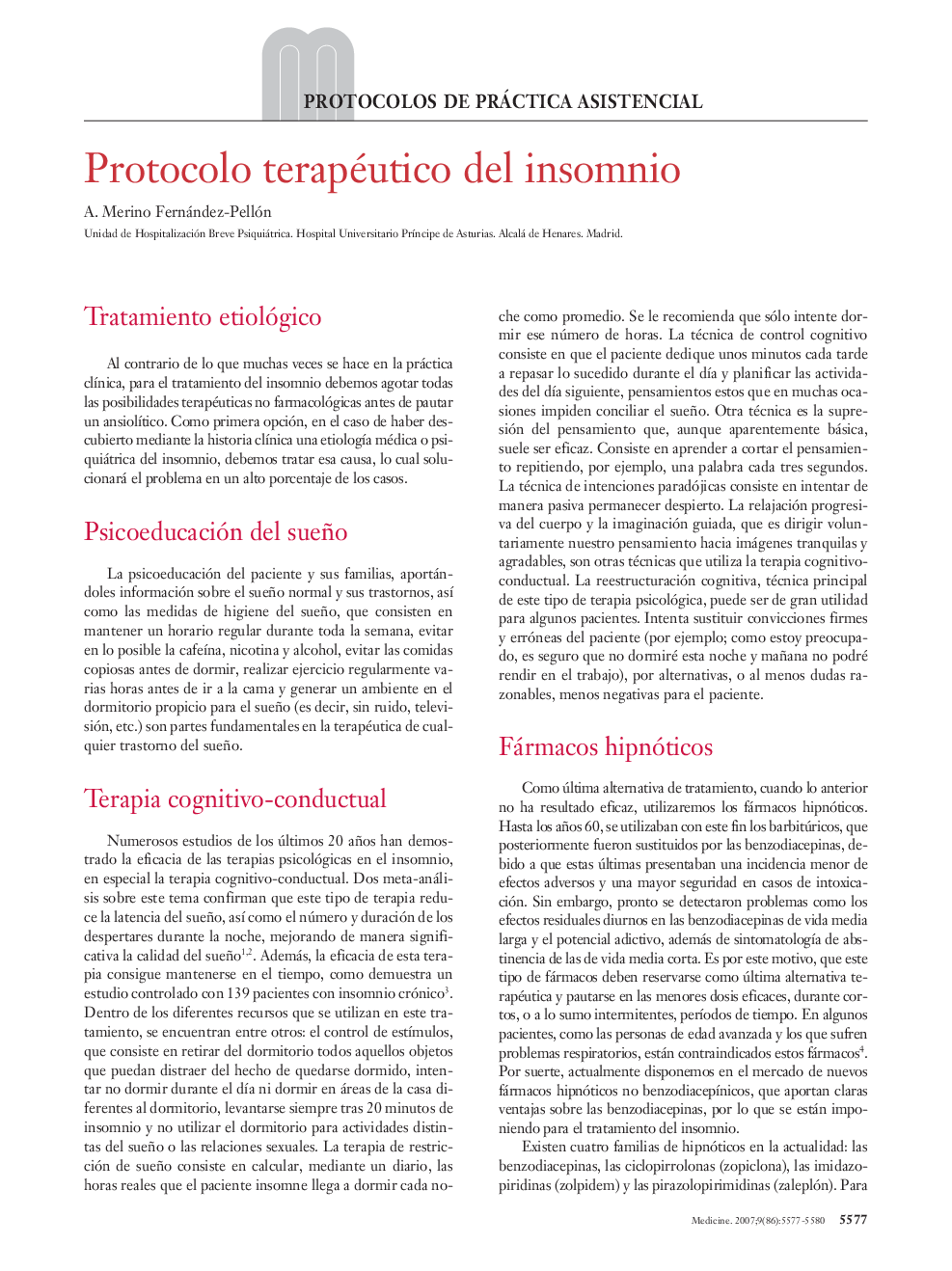 Protocolo terapéutico del insomnio