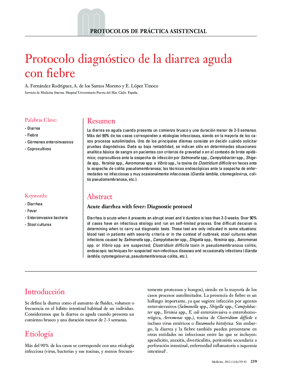 Protocolo diagnóstico de la diarrea aguda con fiebre