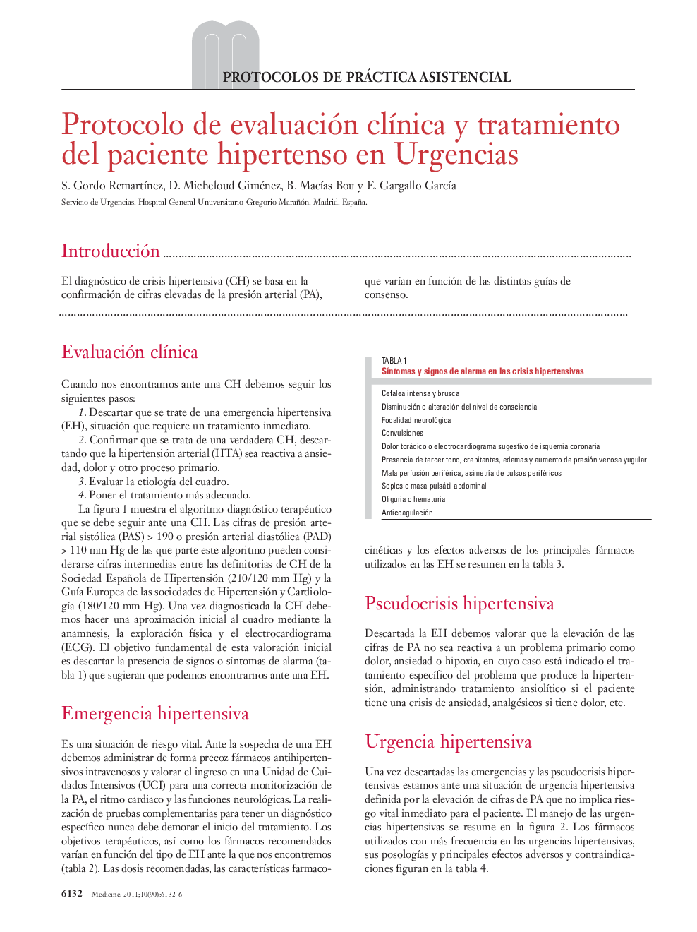 Protocolo de evaluación clÃ­nica y tratamiento del paciente hipertenso en Urgencias
