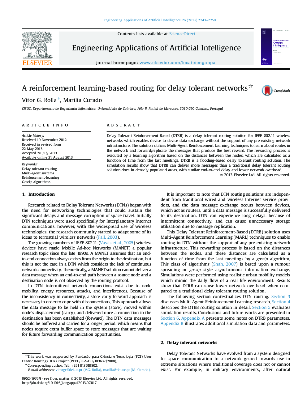 A reinforcement learning-based routing for delay tolerant networks 