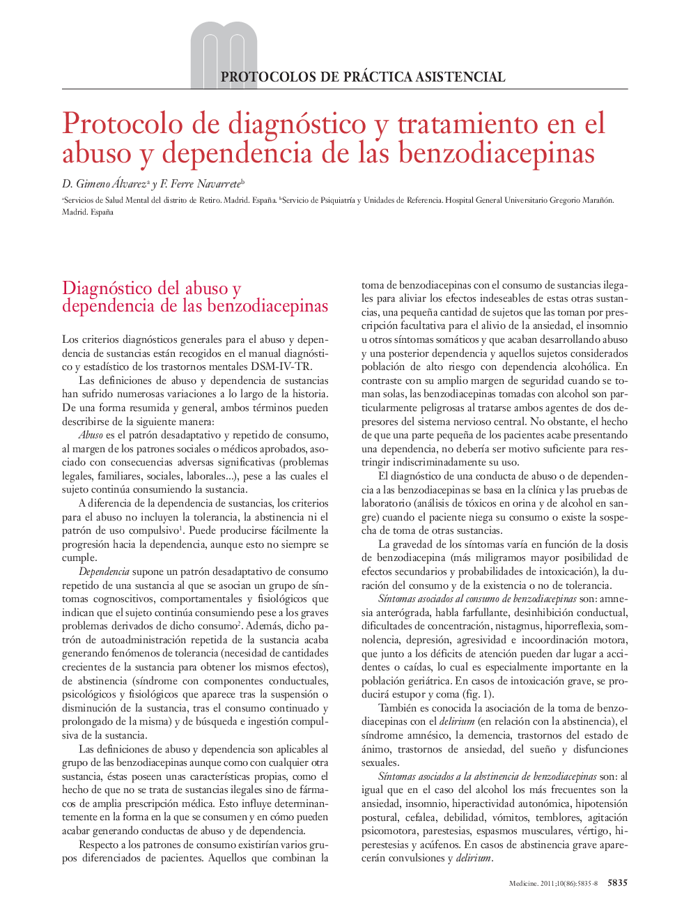 Protocolo de diagnóstico y tratamiento en el abuso y dependencia de las benzodiacepinas