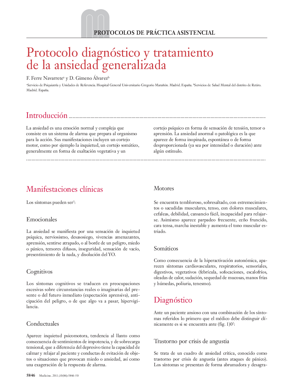 Protocolo diagnóstico y tratamiento de la ansiedad generalizada