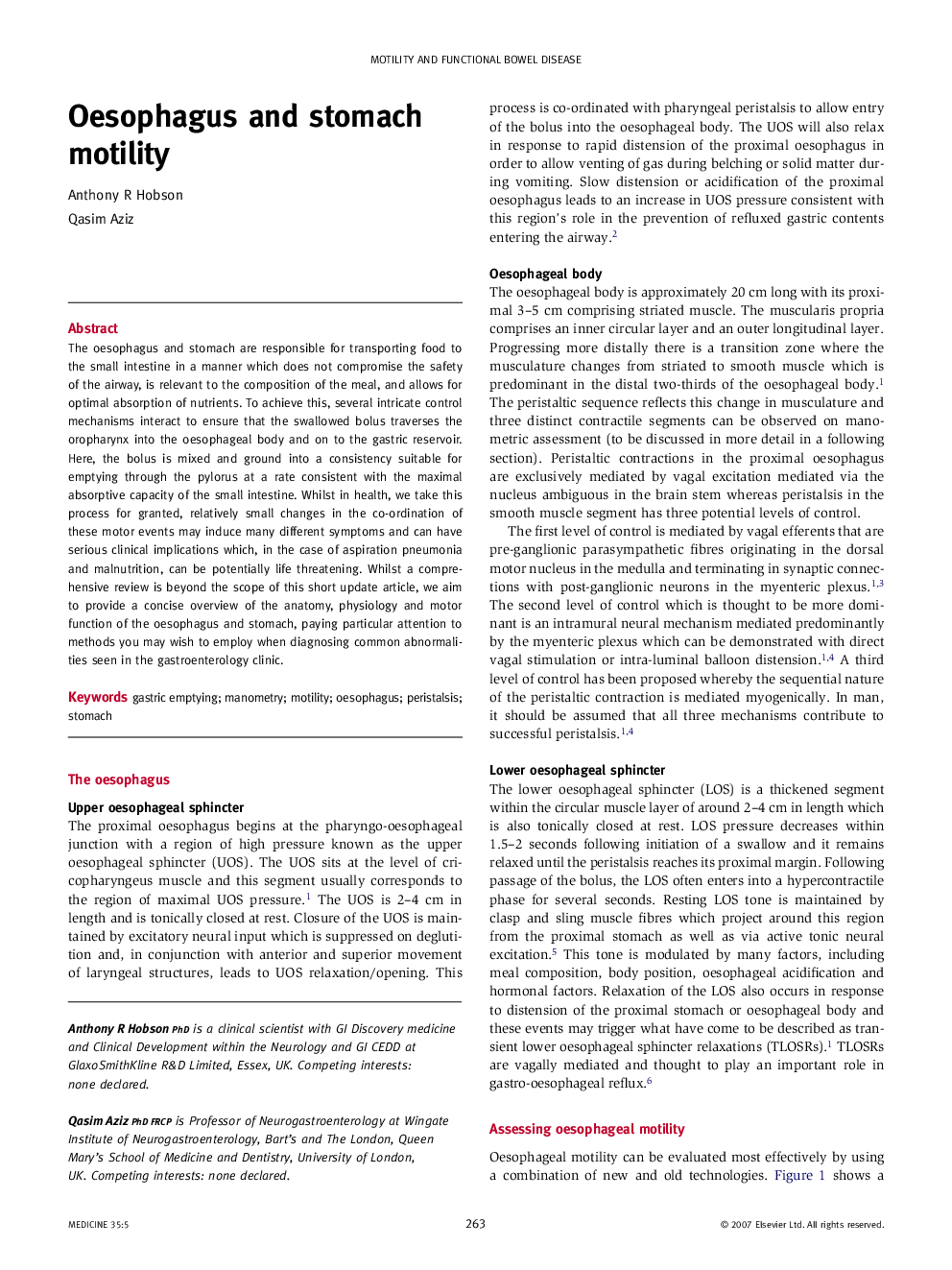 Oesophagus and stomach motility