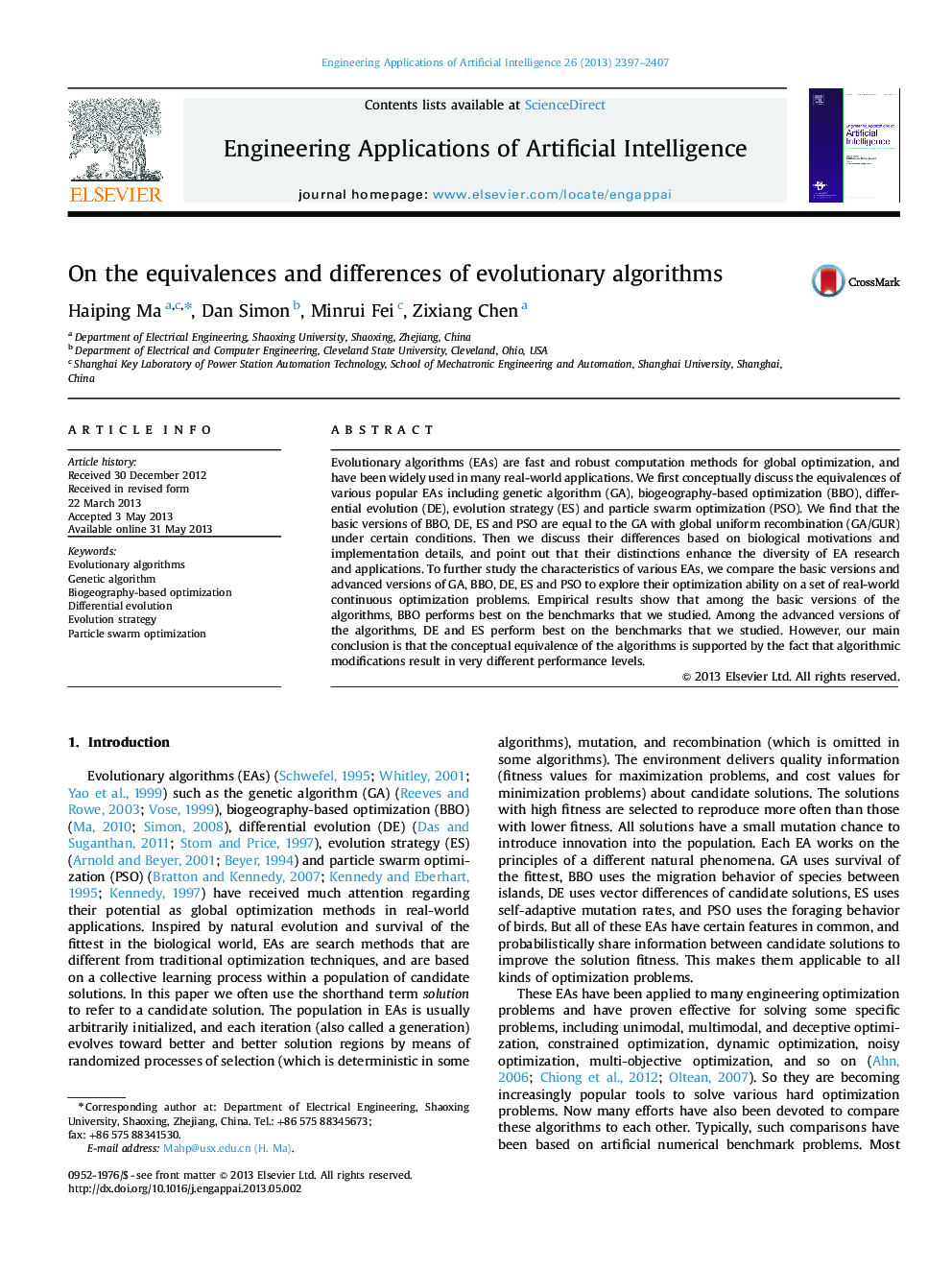 On the equivalences and differences of evolutionary algorithms