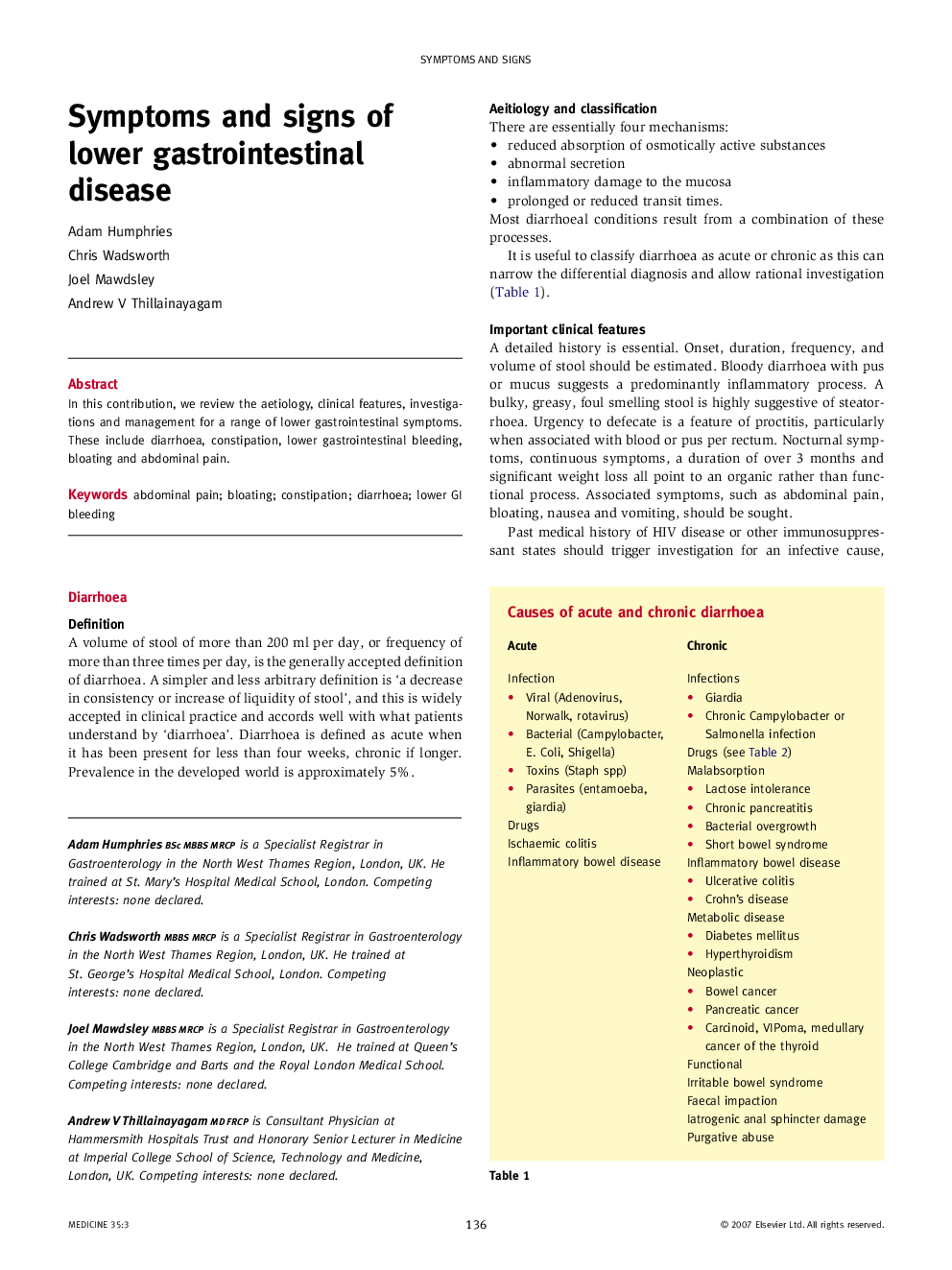 Symptoms and signs of lower gastrointestinal disease