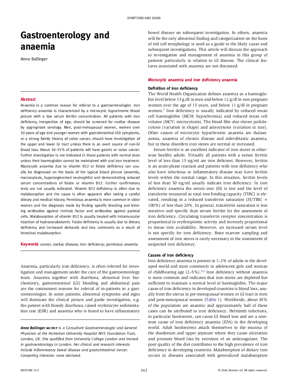 Gastroenterology and anaemia