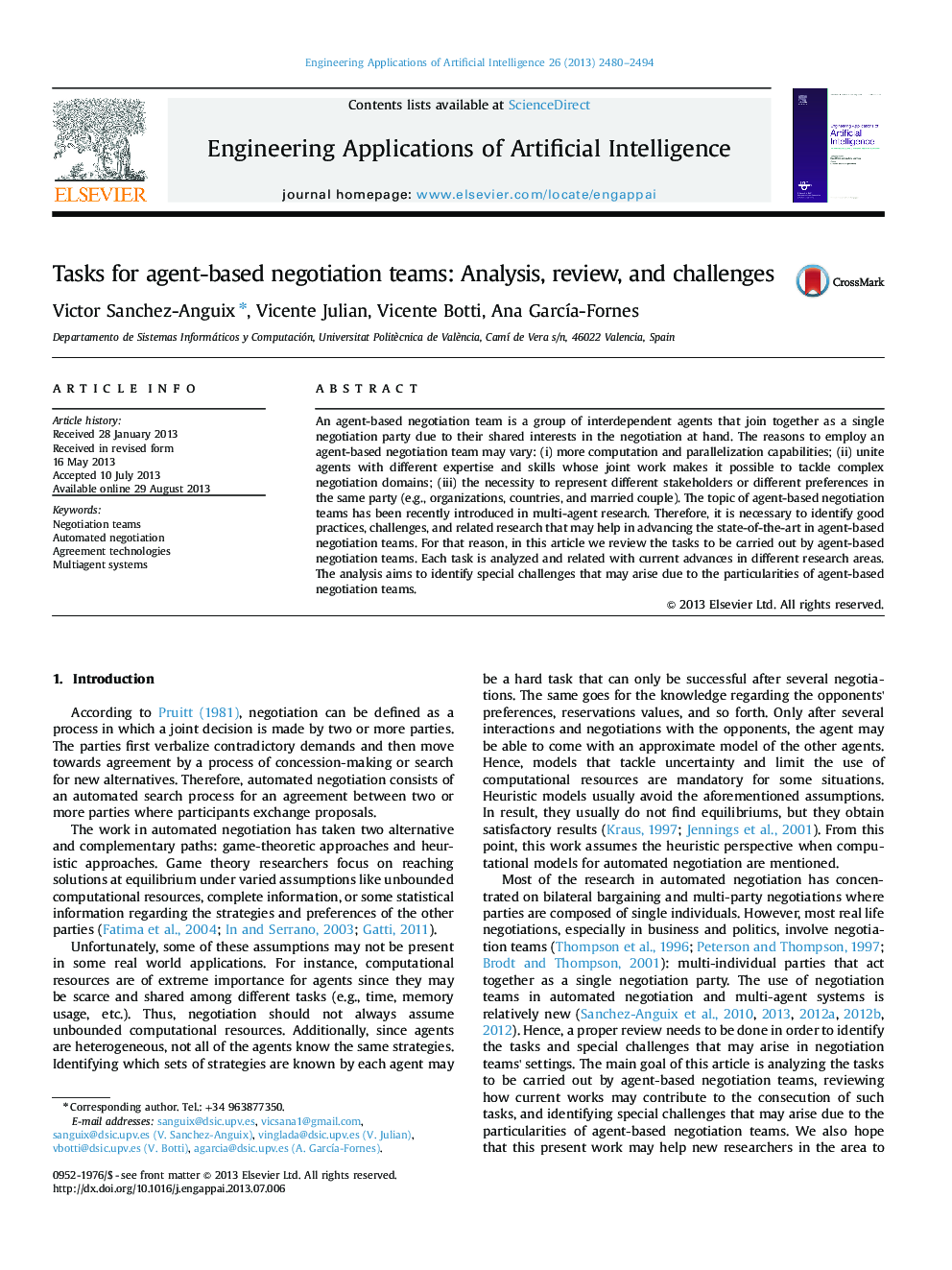 Tasks for agent-based negotiation teams: Analysis, review, and challenges