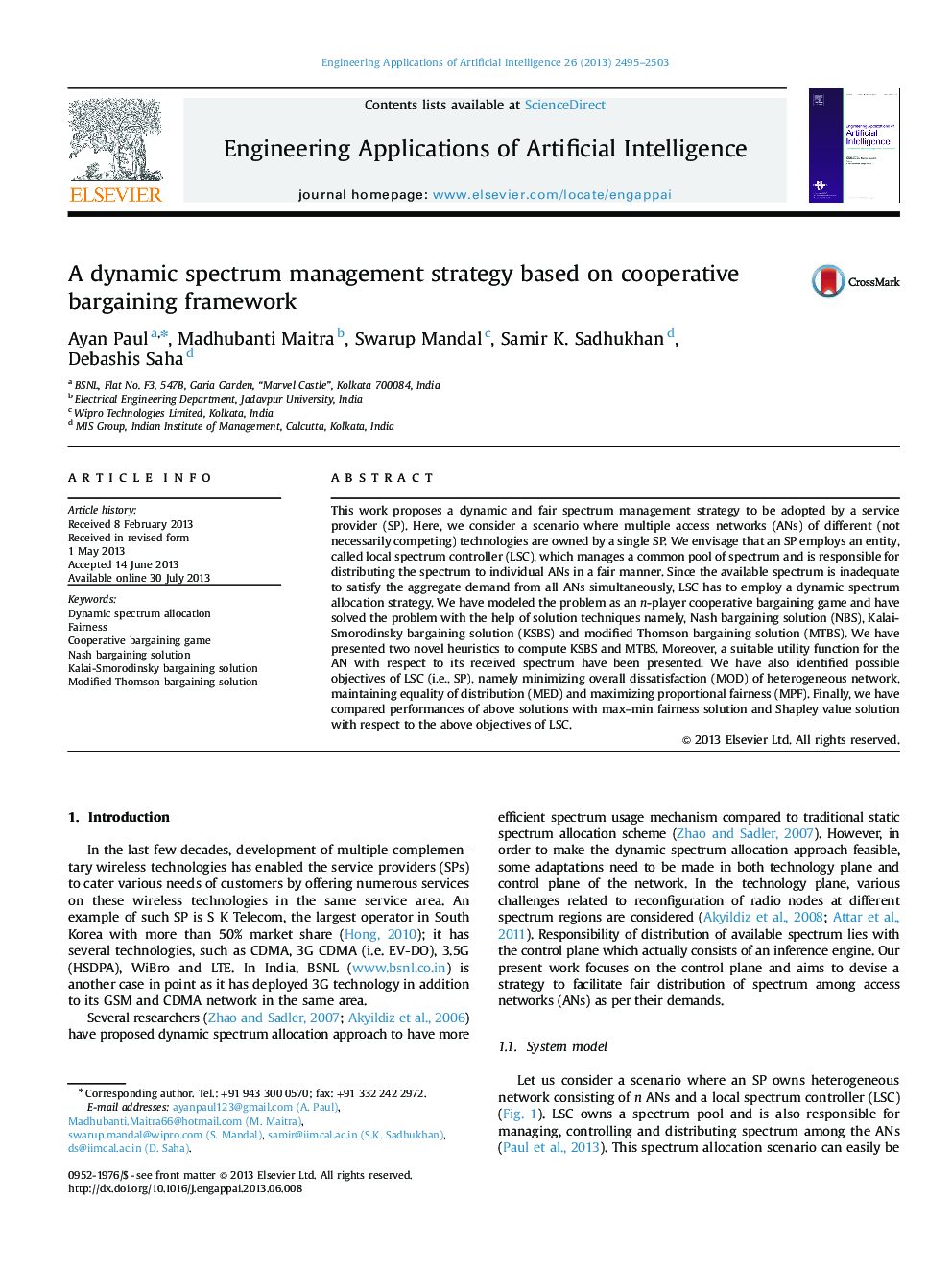 A dynamic spectrum management strategy based on cooperative bargaining framework