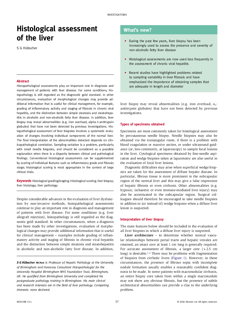 Histological assessment of the liver