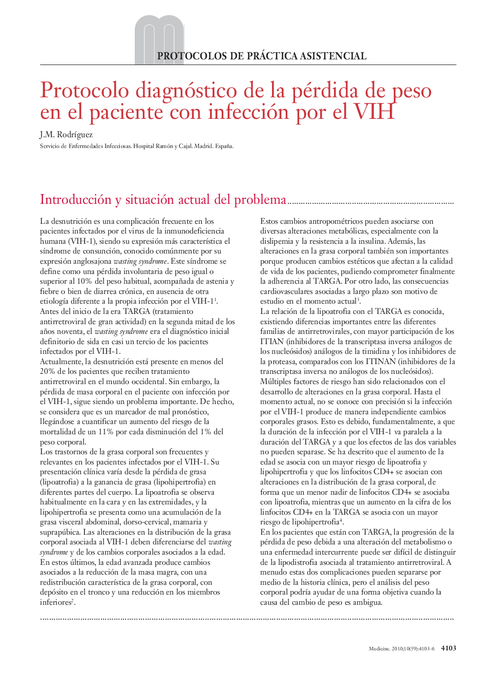 Protocolo diagnóstico de la pérdida de peso en el paciente con infección por el VIH