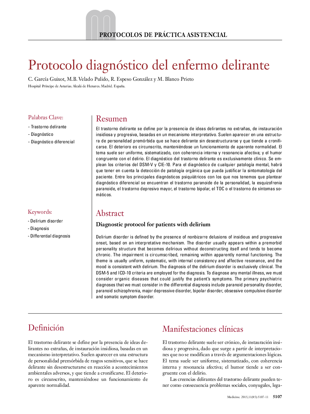 Protocolo diagnóstico del enfermo delirante