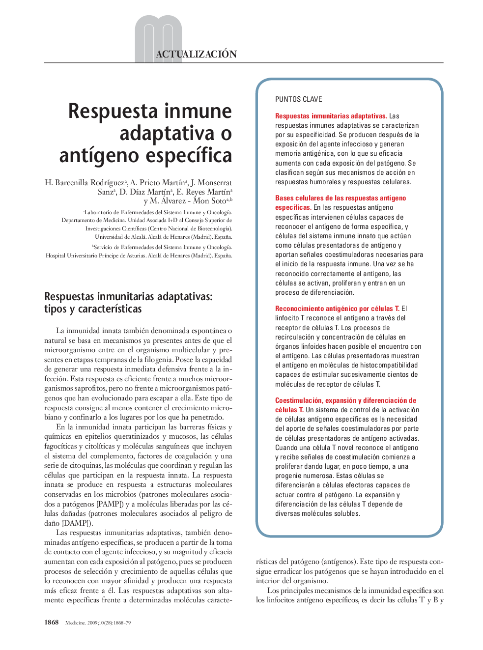 Respuesta inmune adaptativa o antÃ­geno especÃ­fica