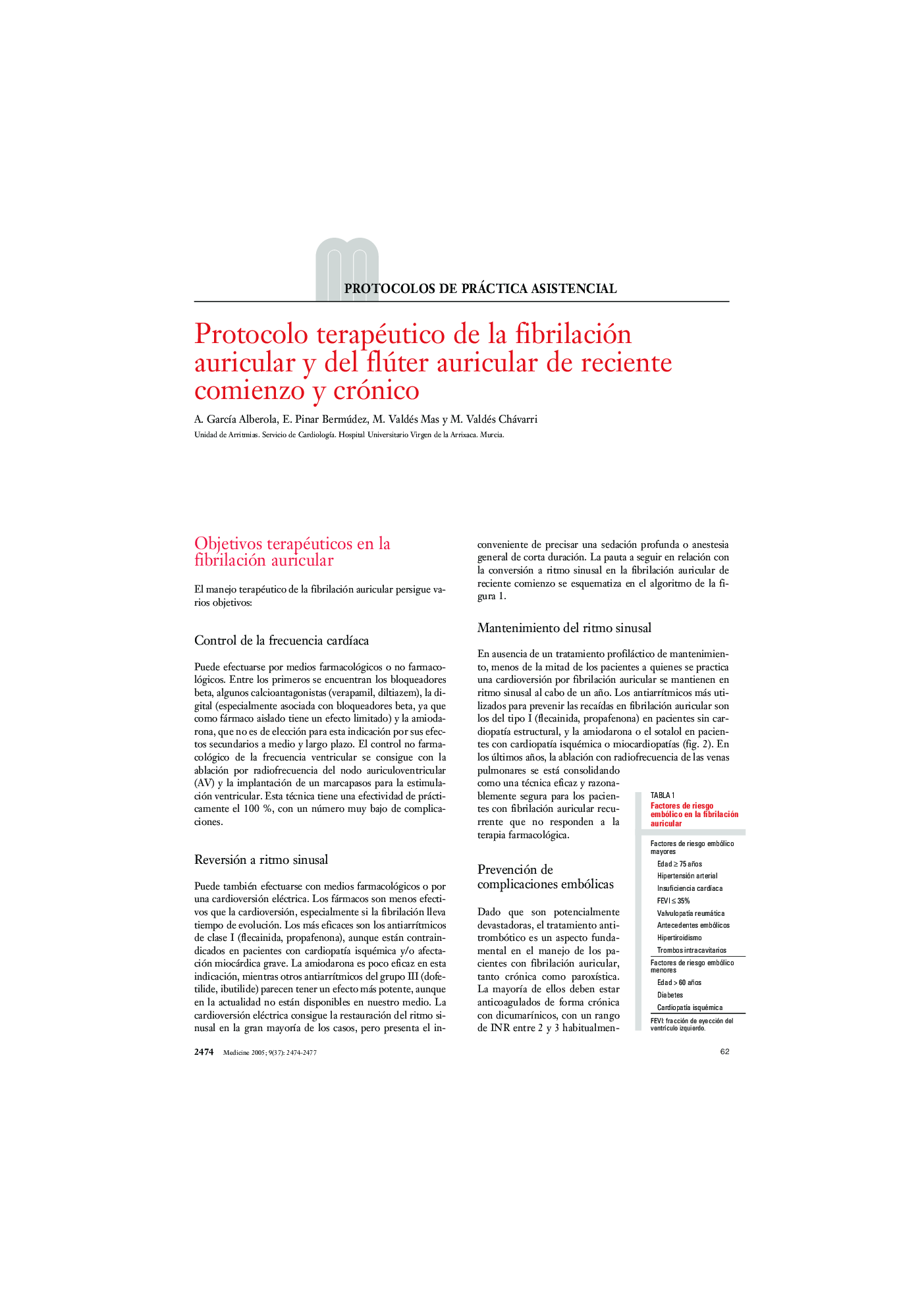 Protocolo terapéutico de la fibrilación auricular y del flúter auricular de reciente comienzo y crónico