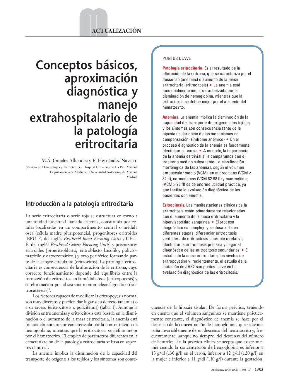 Conceptos básicos, aproximación diagnóstica y manejo extrahospitalario de la patologÃ­a eritrocitaria