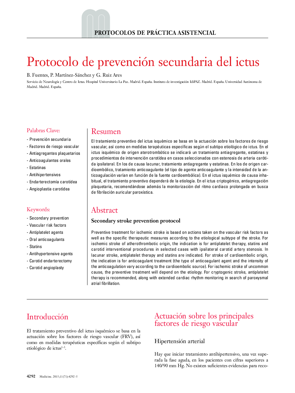 Protocolo de prevención secundaria del ictus