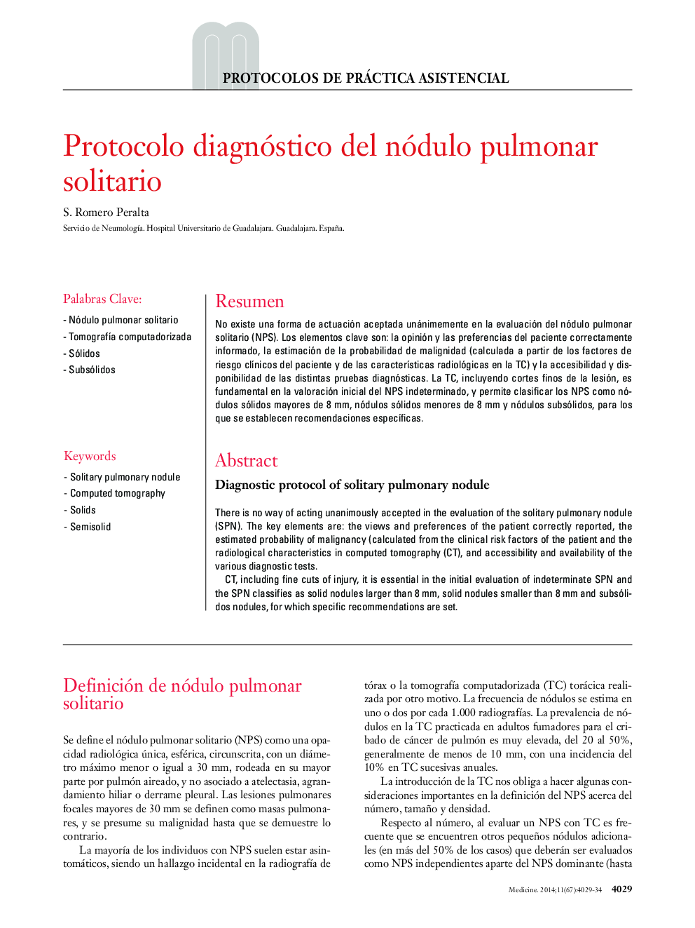 Protocolo diagnóstico del nódulo pulmonar solitario