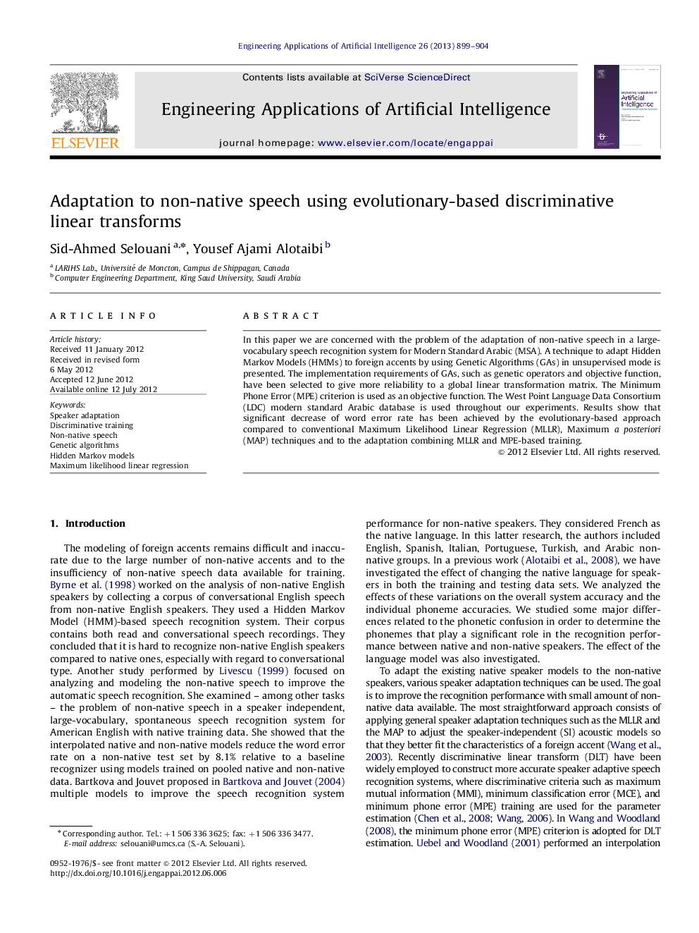 Adaptation to non-native speech using evolutionary-based discriminative linear transforms