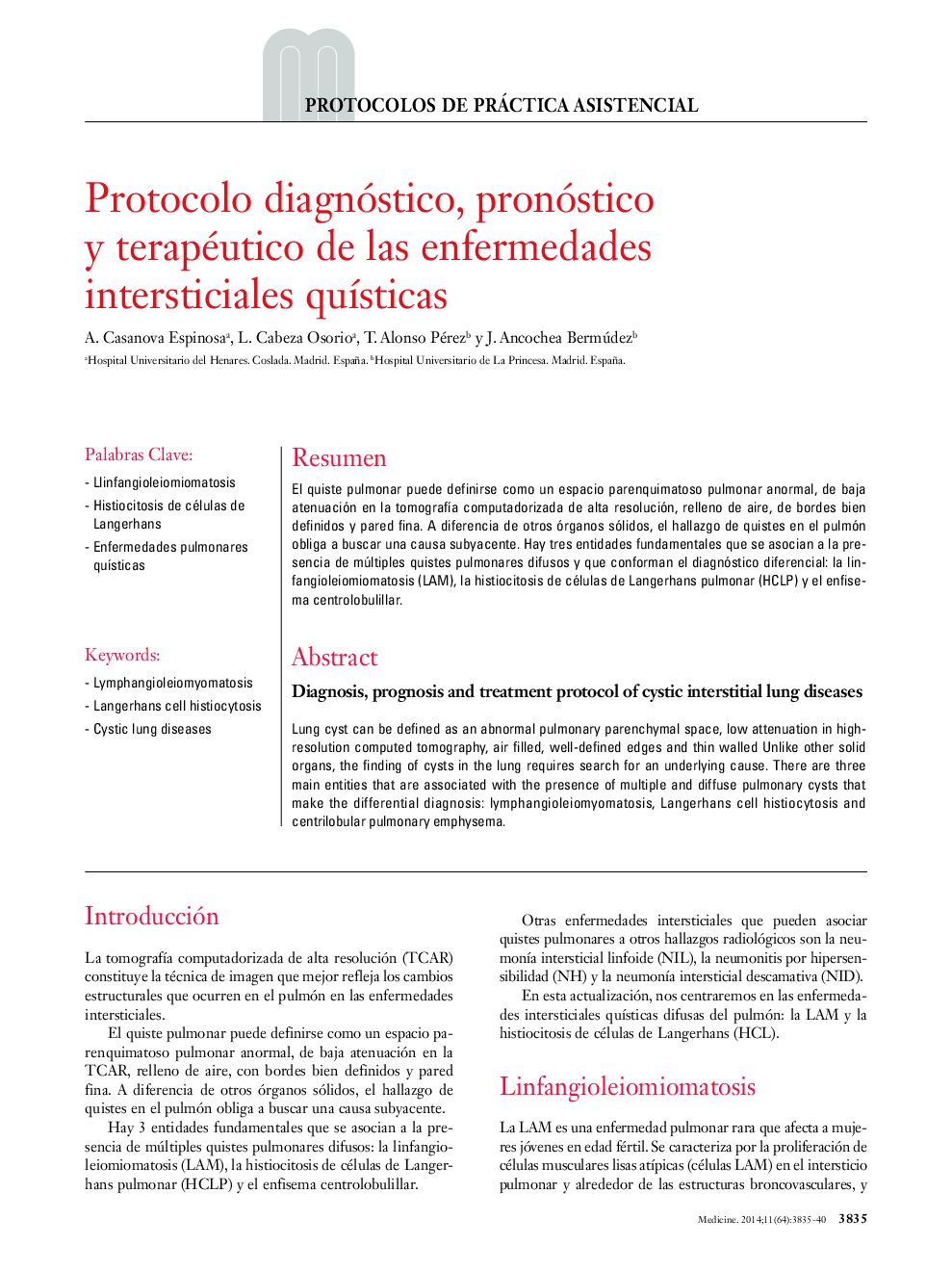 Protocolo diagnóstico, pronóstico y terapéutico de las enfermedades intersticiales quÃ­sticas