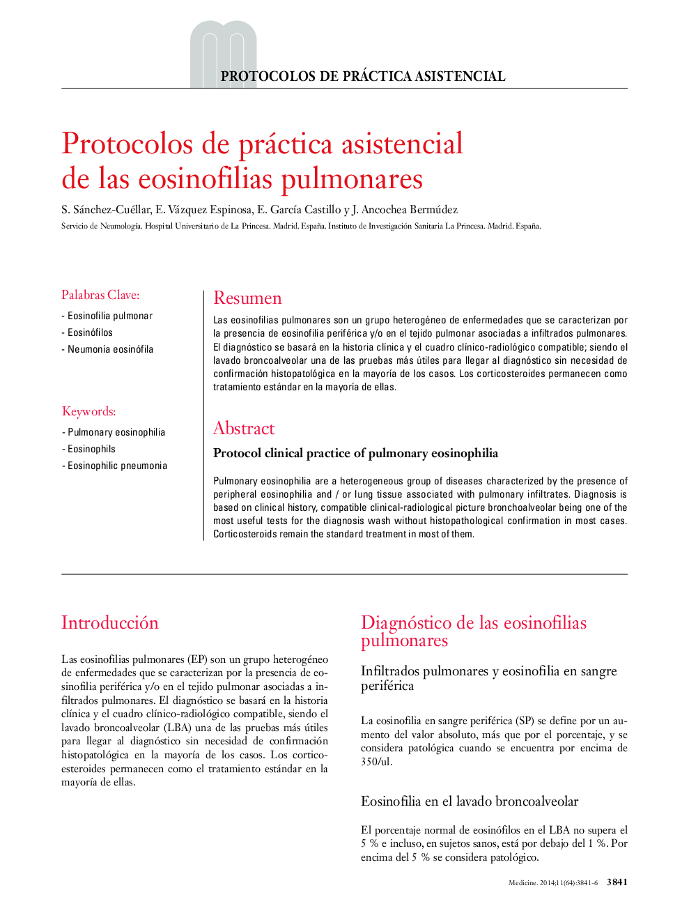Protocolos de práctica asistencial de las eosinofilias pulmonares