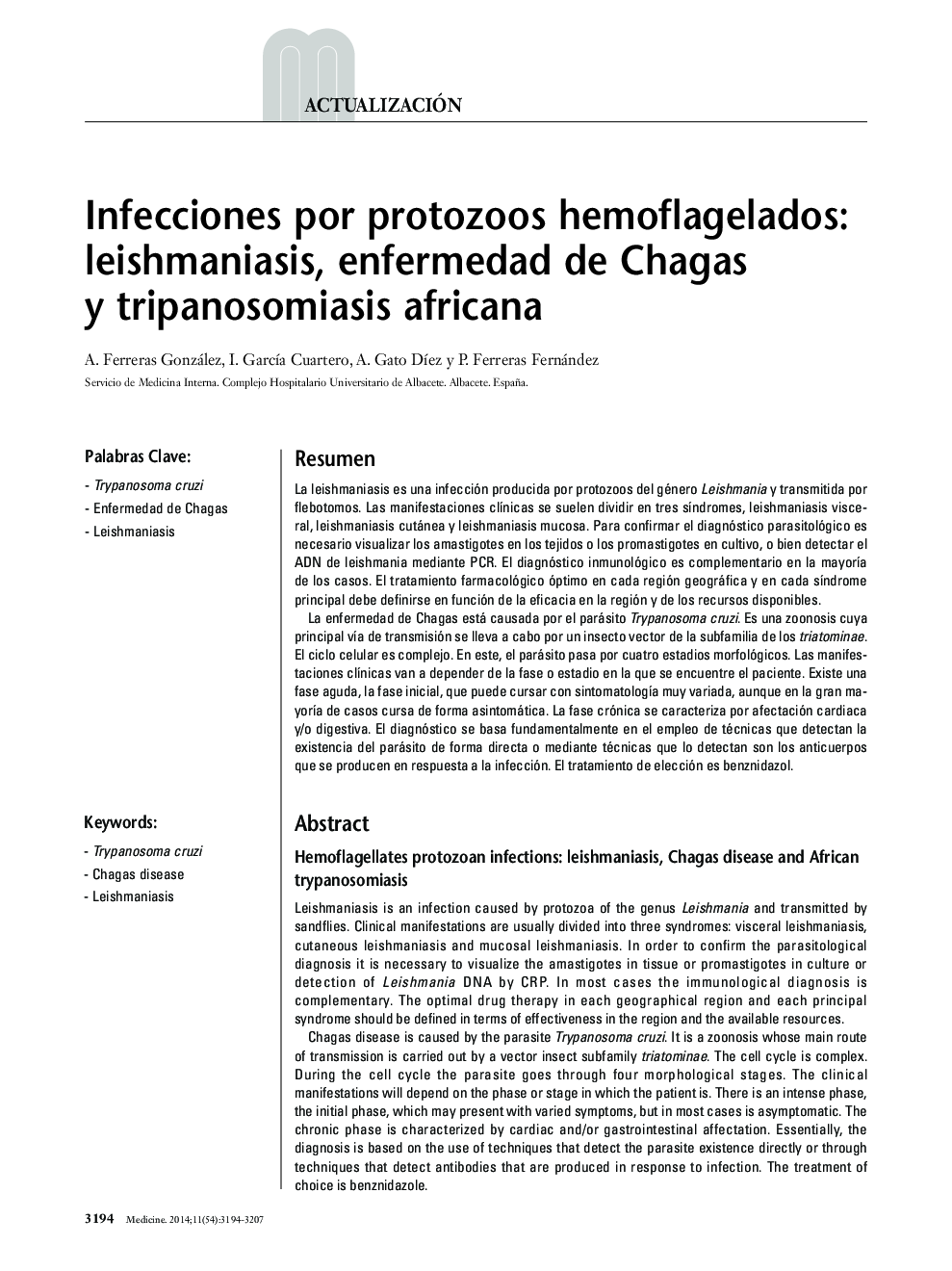 Infecciones por protozoos hemoflagelados: leishmaniasis, enfermedad de Chagas y tripanosomiasis africana