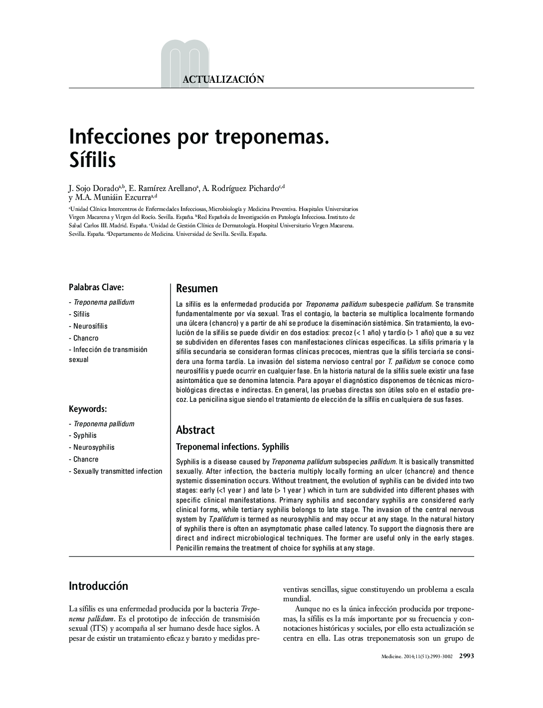 Infecciones por treponemas. Sífilis