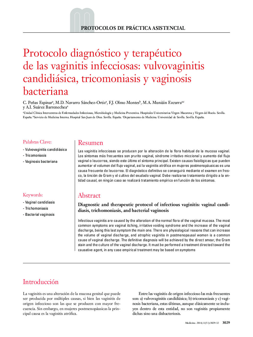 Protocolo diagnóstico y terapéutico de las vaginitis infecciosas: vulvovaginitis candidiásica, tricomoniasis y vaginosis bacteriana