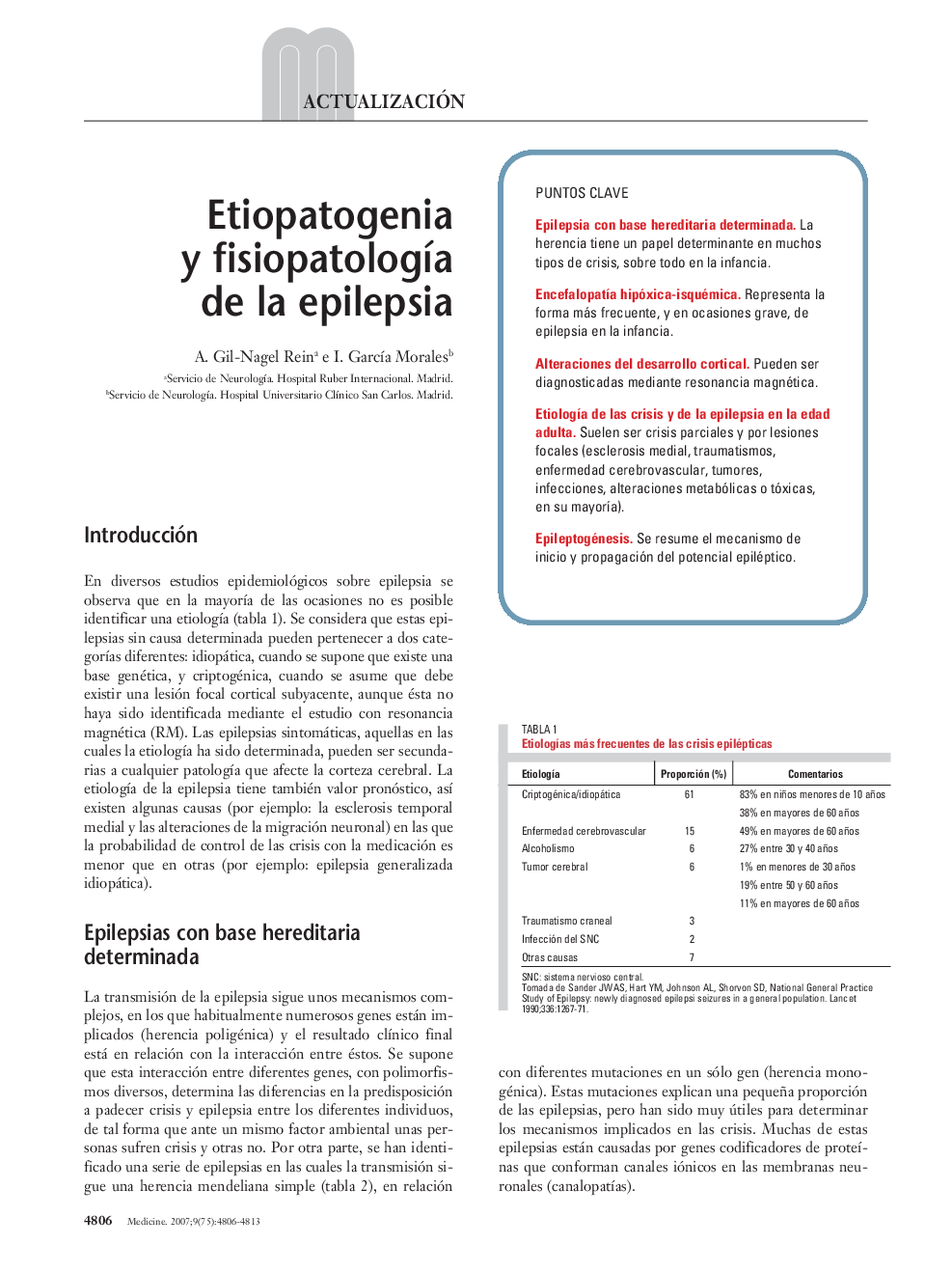 Etiopatogenia y fisiopatologÃ­a de la epilepsia