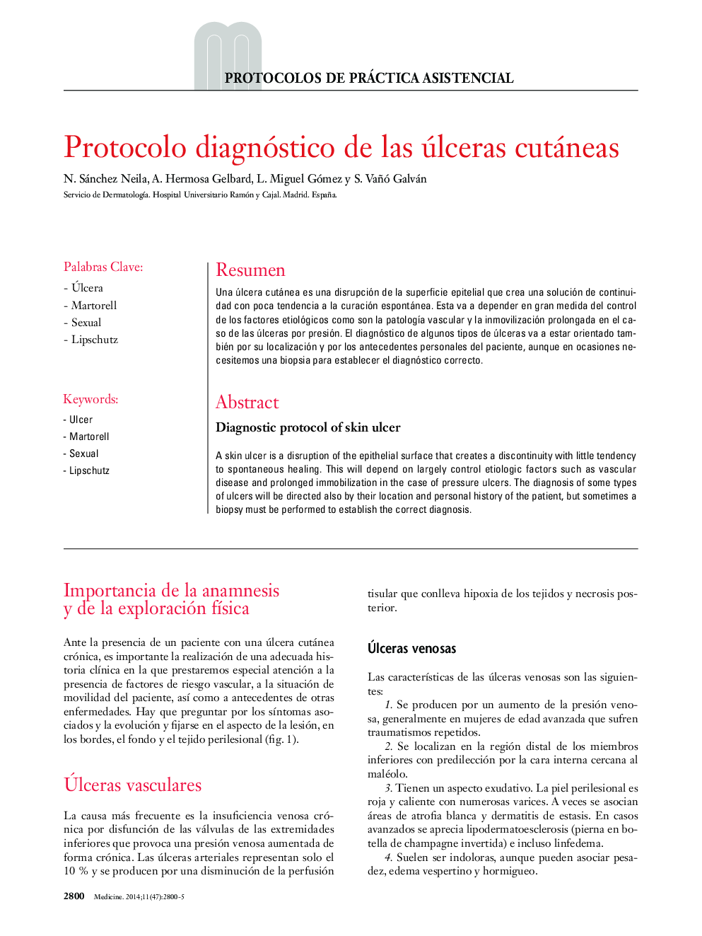 Protocolo diagnóstico de las úlceras cutáneas