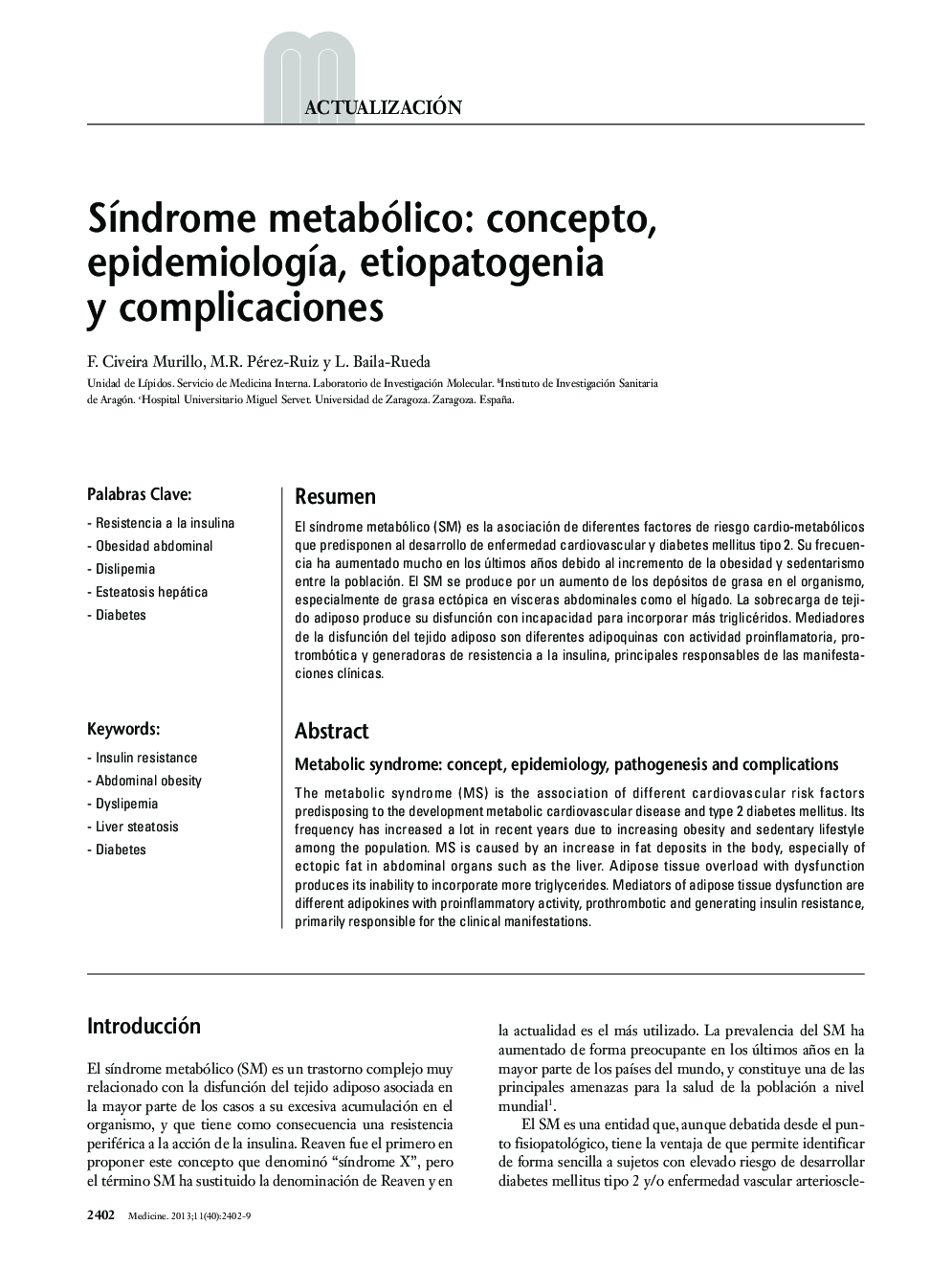 Síndrome metabólico: concepto, epidemiología, etiopatogenia y complicaciones