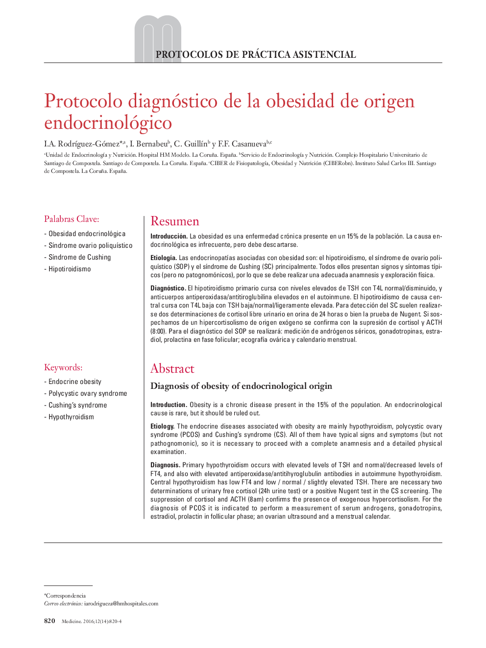 Protocolo diagnóstico de la obesidad de origen endocrinológico