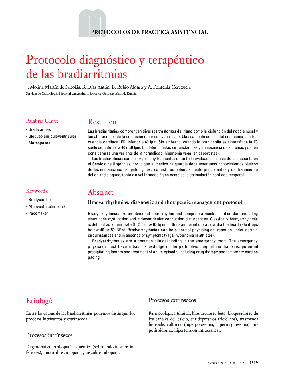 Protocolo diagnóstico y terapéutico de las bradiarritmias