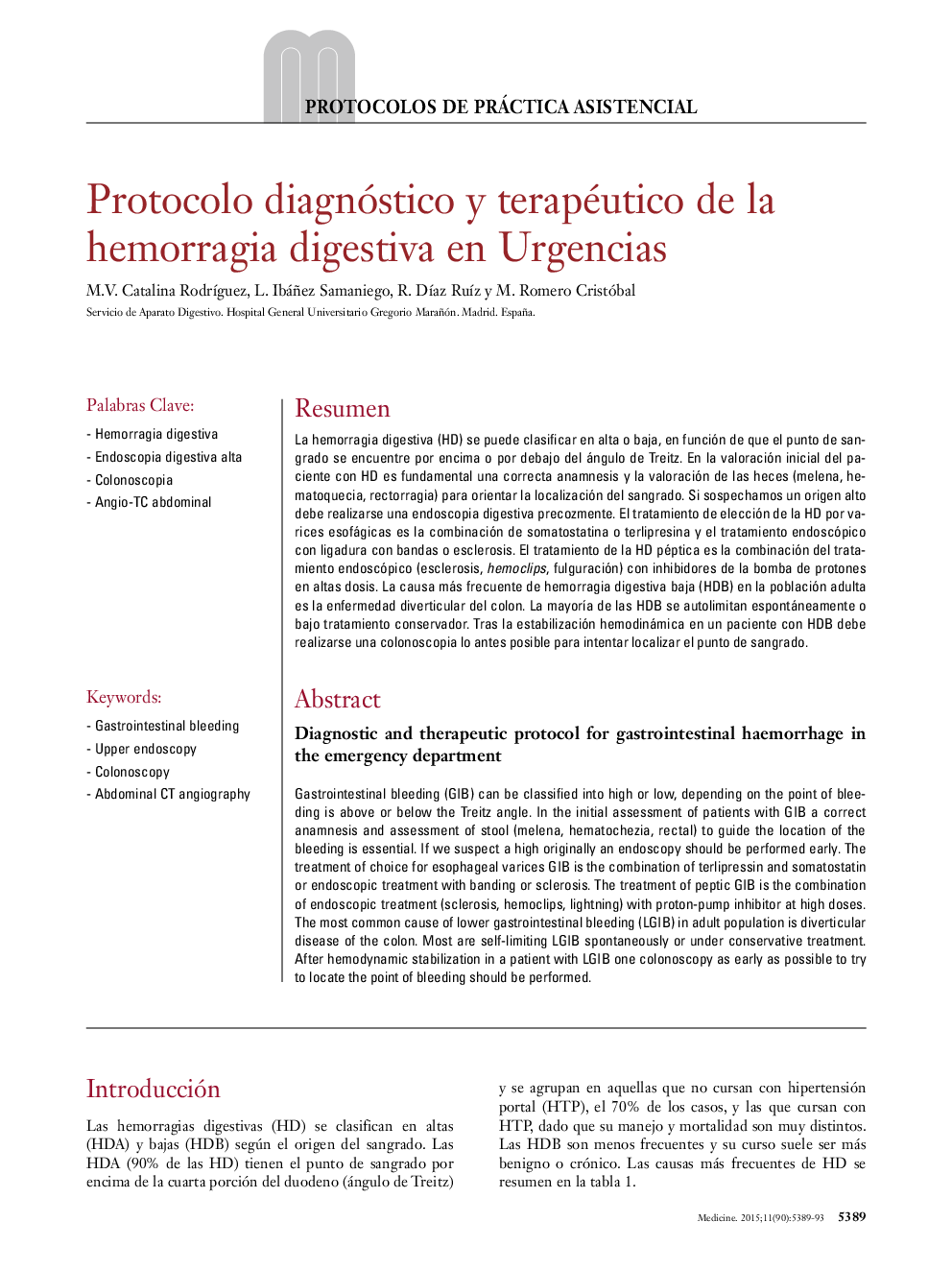 Protocolo diagnóstico y terapéutico de la hemorragia digestiva en Urgencias