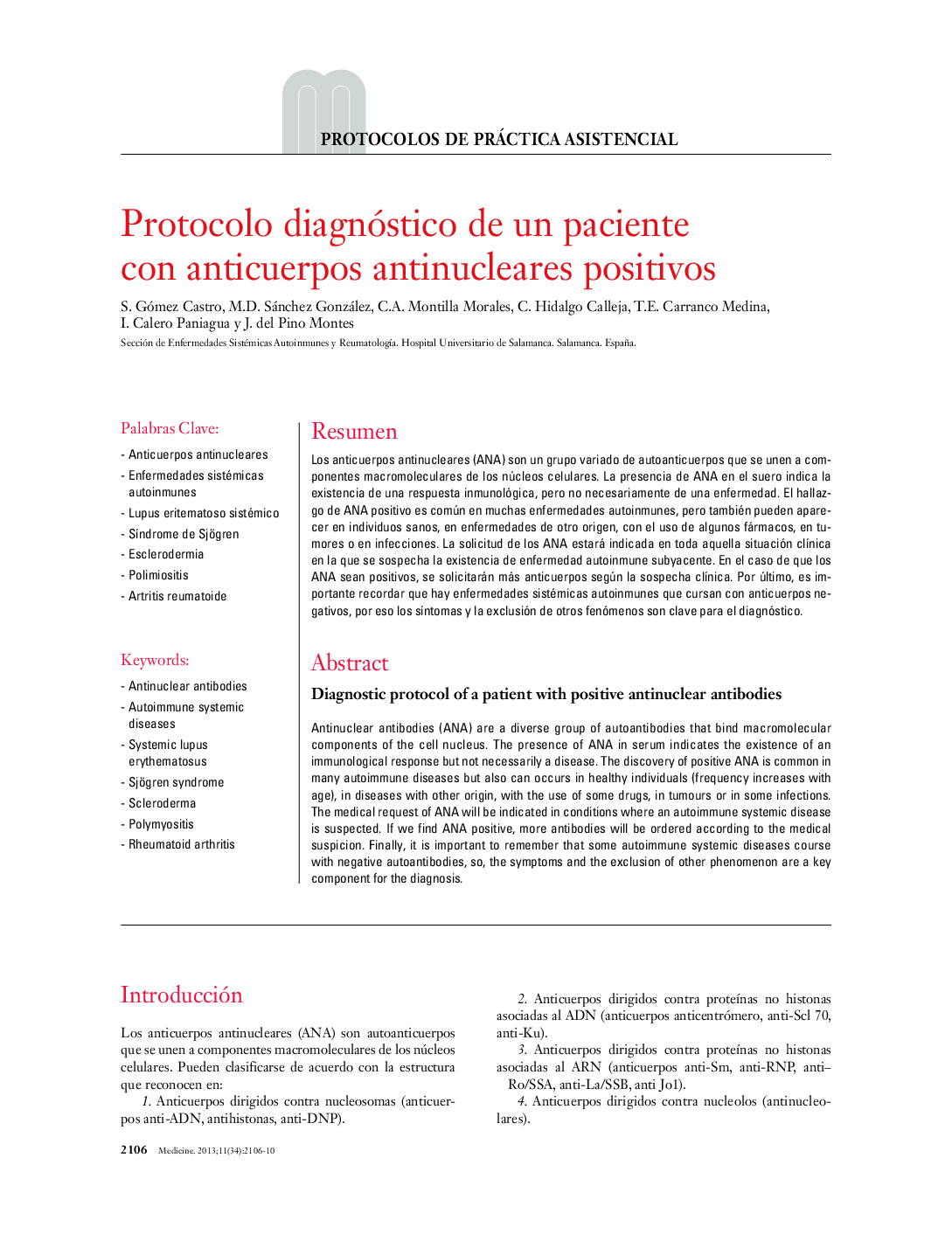 Protocolo diagnóstico de un paciente con anticuerpos antinucleares positivos
