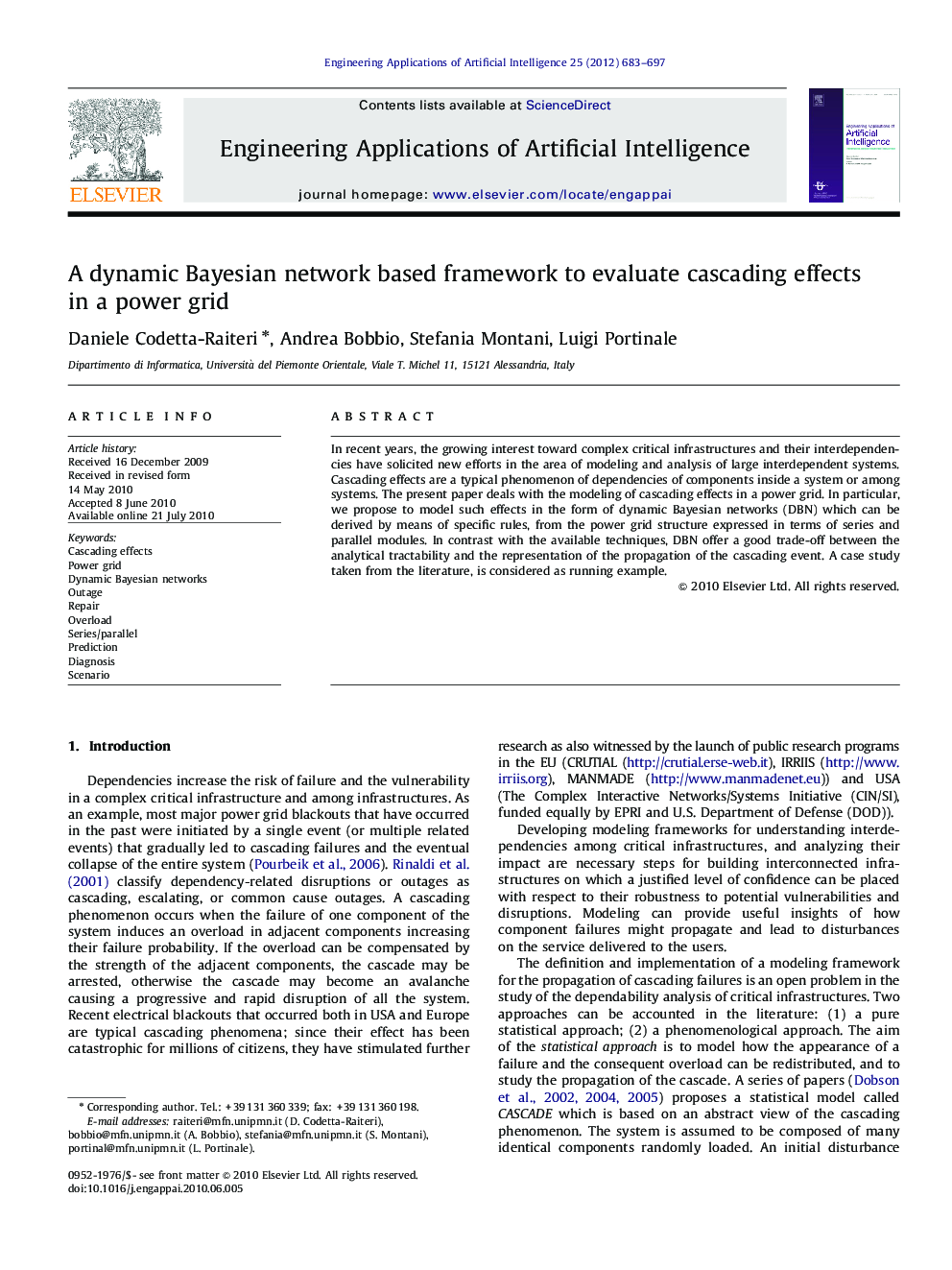 A dynamic Bayesian network based framework to evaluate cascading effects in a power grid