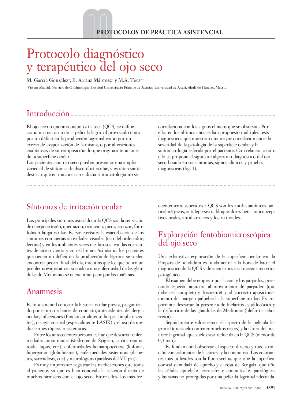 Protocolo diagnóstico y terapéutico del ojo seco
