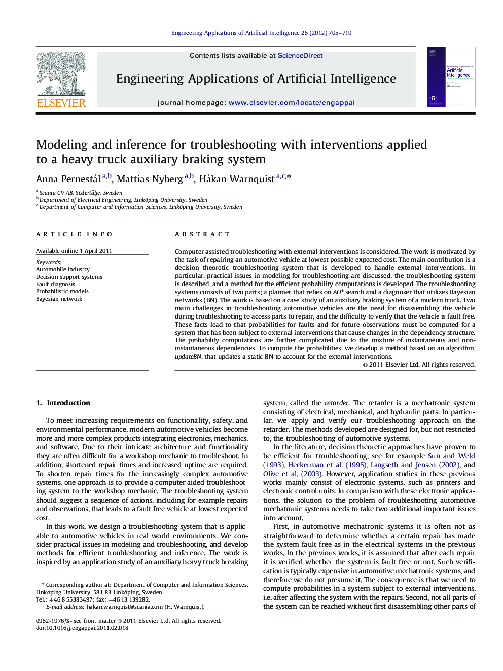 Modeling and inference for troubleshooting with interventions applied to a heavy truck auxiliary braking system