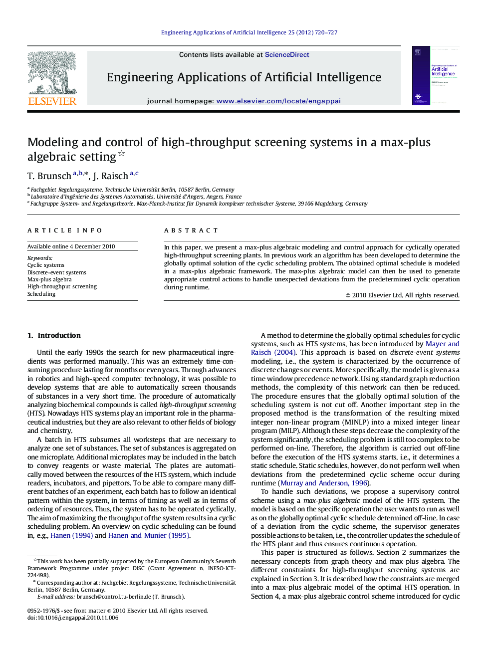 Modeling and control of high-throughput screening systems in a max-plus algebraic setting 