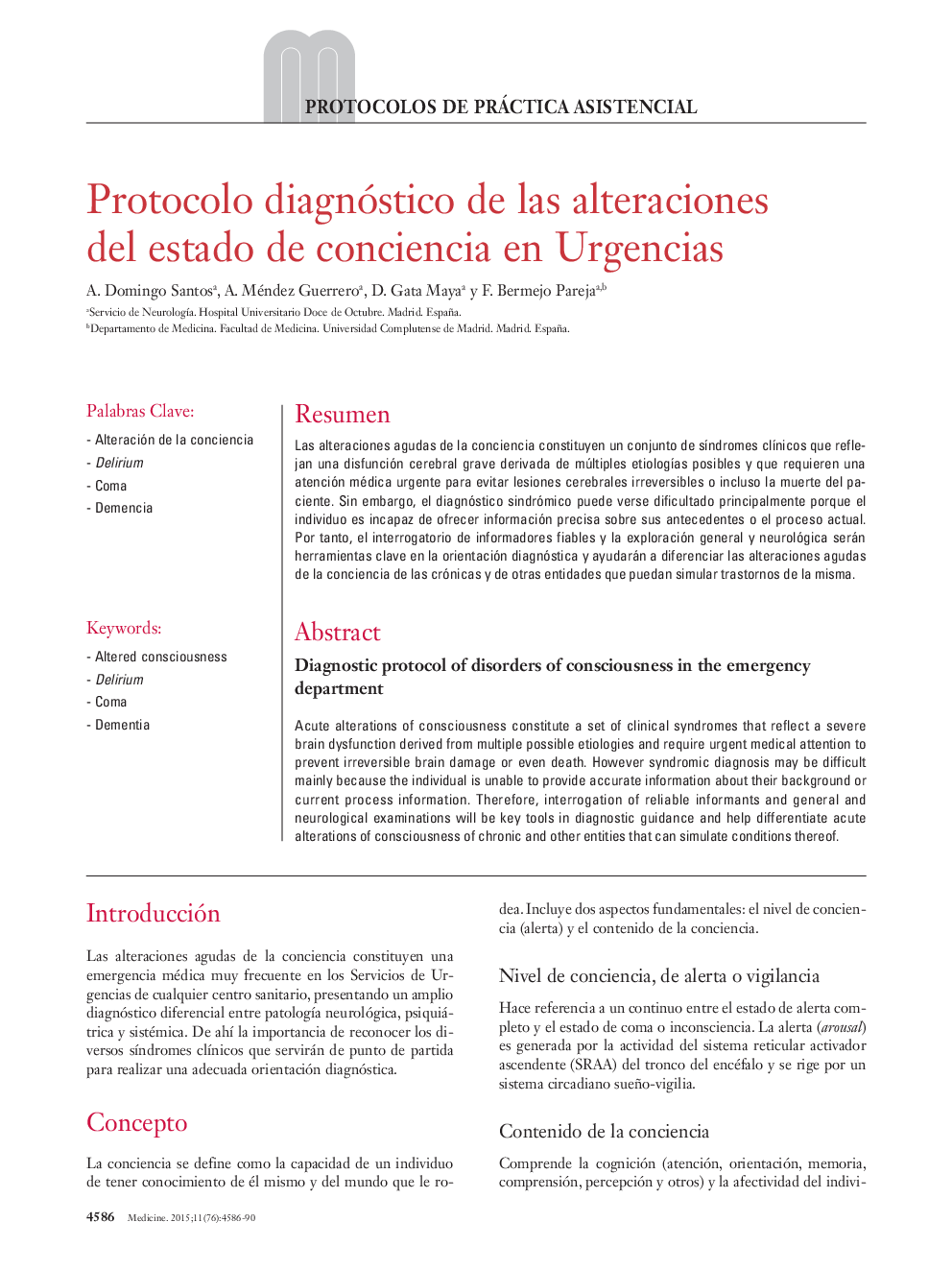 Protocolo diagnóstico de las alteraciones del estado de conciencia en Urgencias