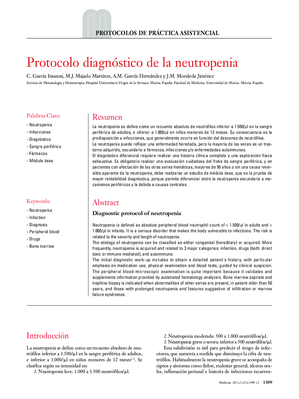 Protocolo diagnóstico de la neutropenia