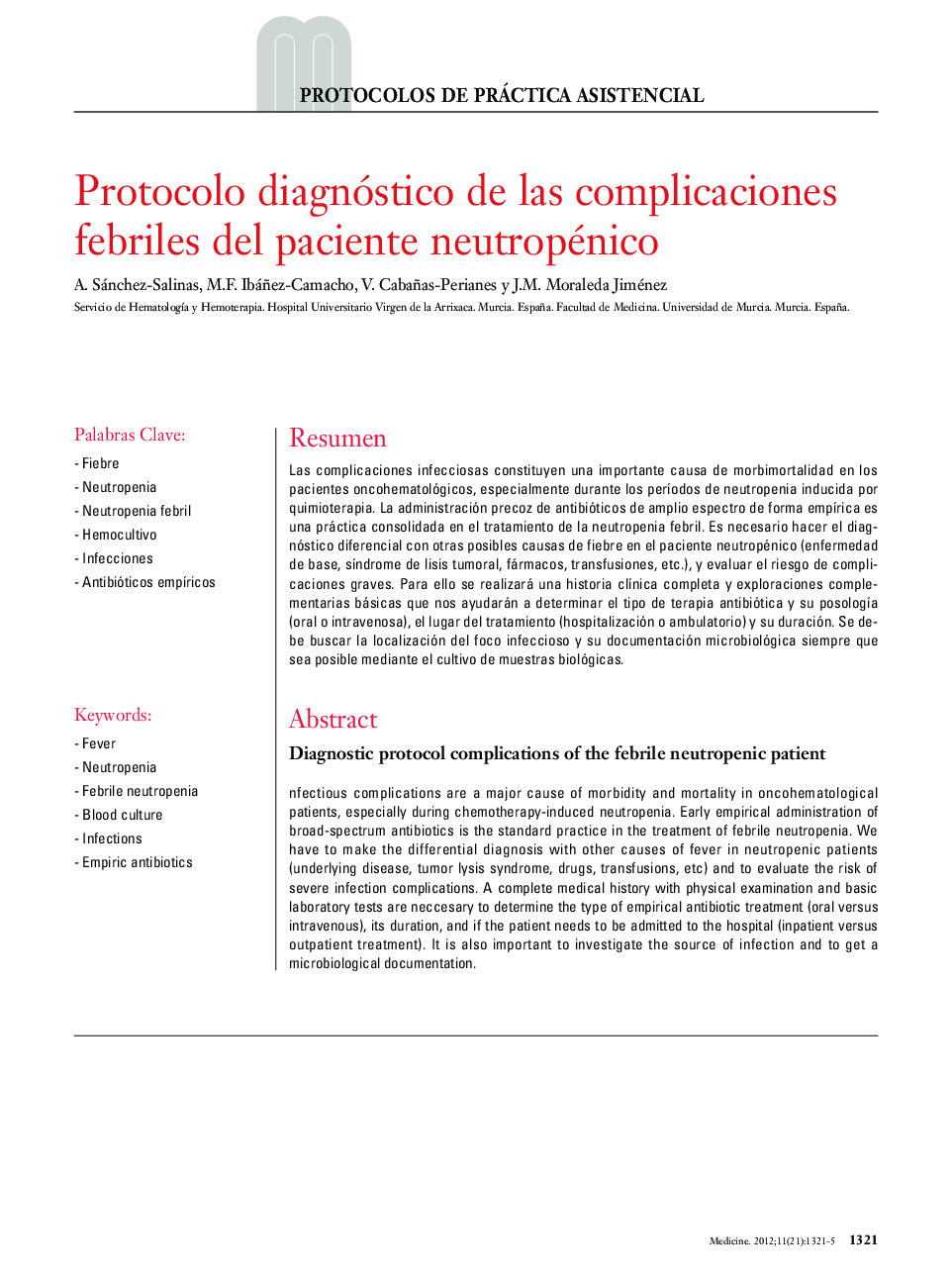 Protocolo diagnóstico de las complicaciones febriles del paciente neutropénico