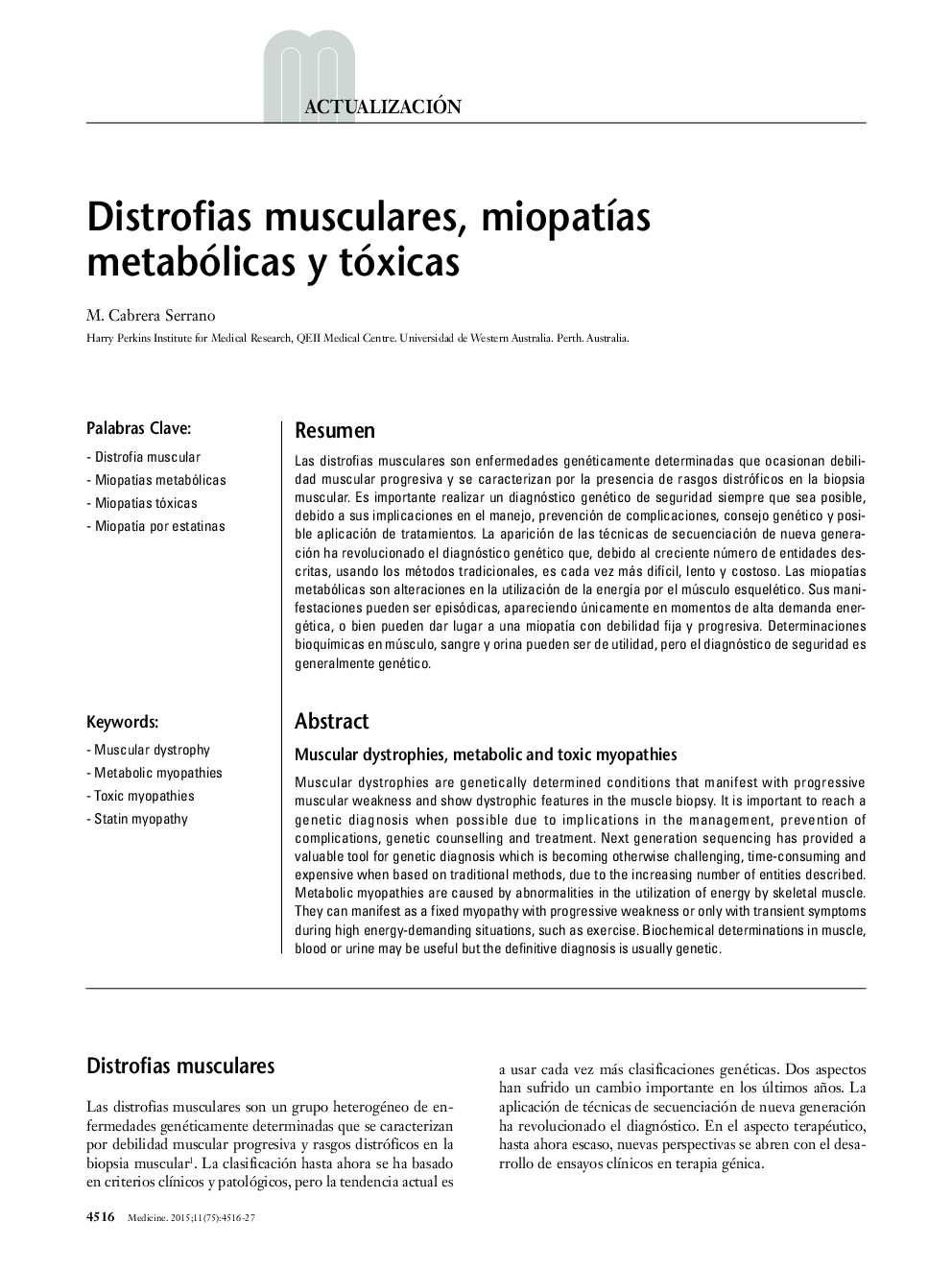 Distrofias musculares, miopatías metabólicas y tóxicas